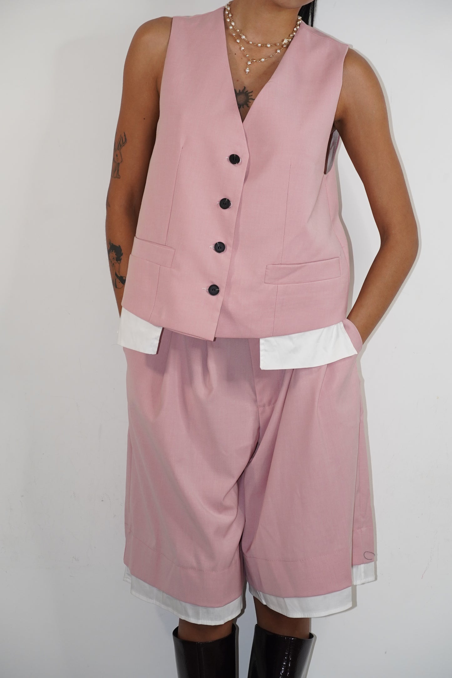 Gilet scollo V rosa Lumina